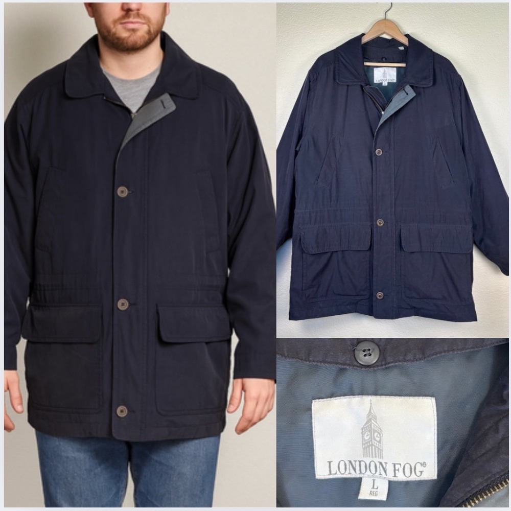VINTAGE‎ London Fog Men's Navy Coat, Size Large, Removable fleece lining 90s